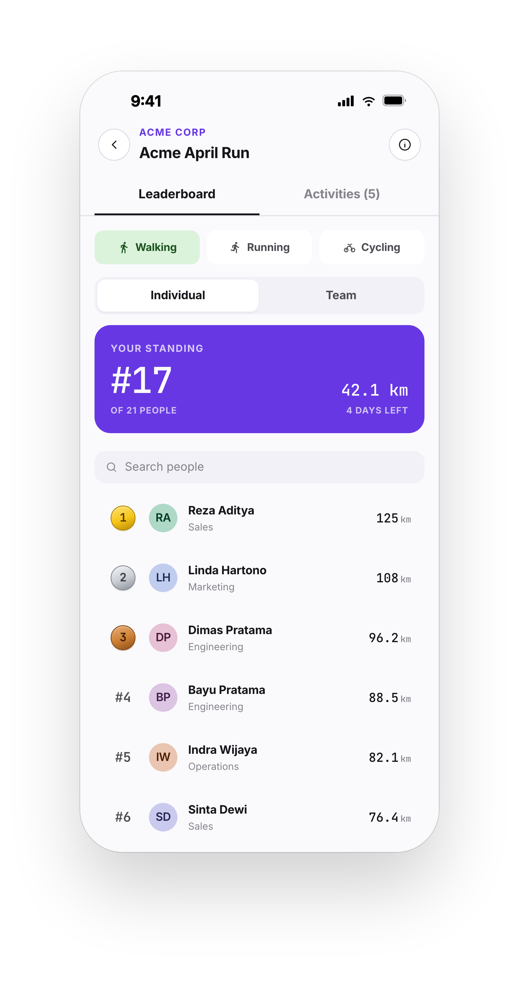 Livewell XP leaderboard